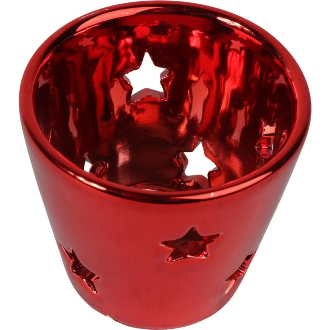 Lampion ceramiczny na świeczkę tealight smukły w kolorze czerwonym — zdjęcie 2