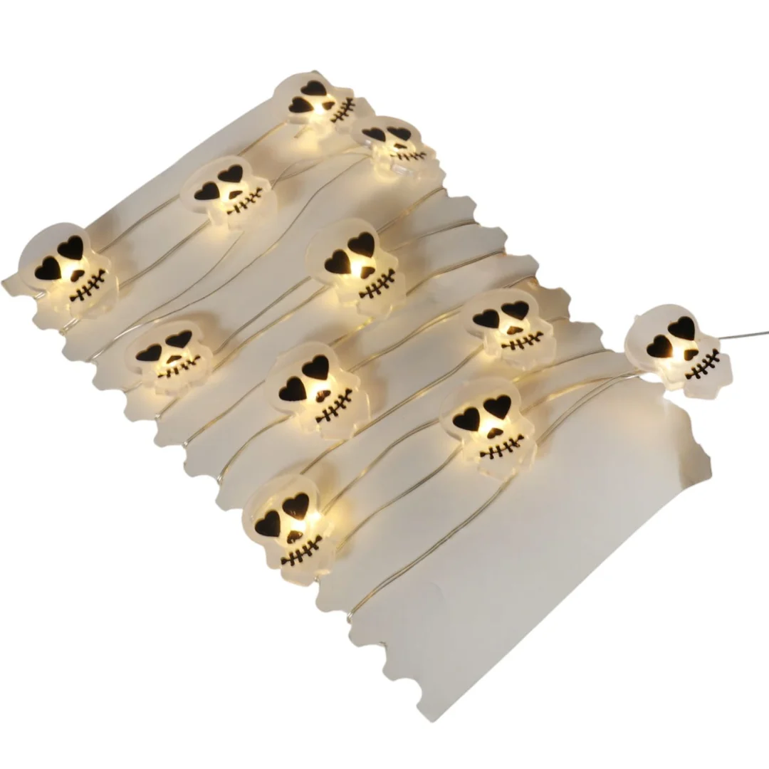Lampki 20 LED z Czaszkami na Giętkim Druciku – Dekoracje na Baterie — zdjęcie 2
