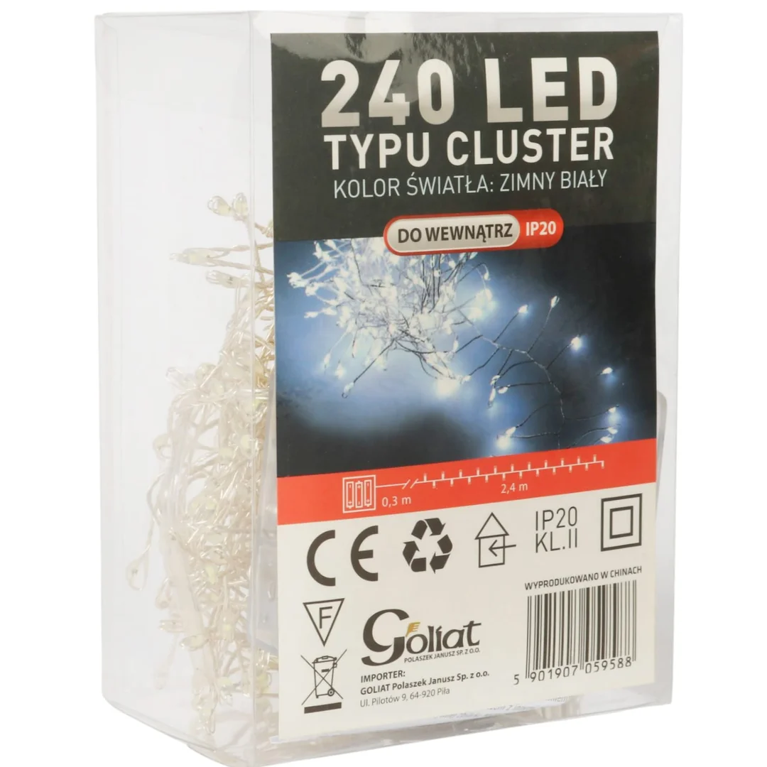 Lampki 240 LED 2,4 metra CLUSTER RYŻ ZIMNY BIAŁY NA BATERIE — zdjęcie 3