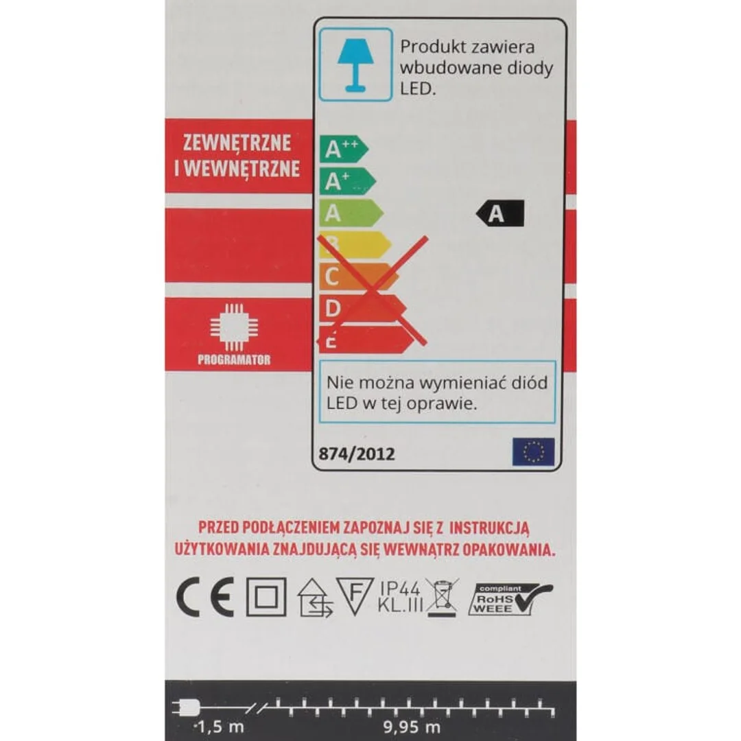 Lampki choinkowe 200 led z 8 funkcyjnym programatorem kolor ciepły biały zewnętrzne — zdjęcie 2