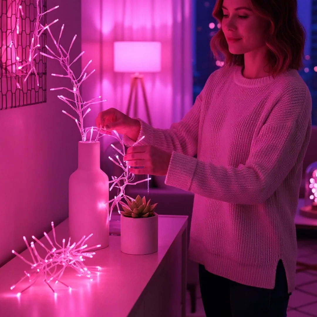 Lampki choinkowe 288 led typu gąsienica Cluster w kolorze różowym 2 m — zdjęcie 5