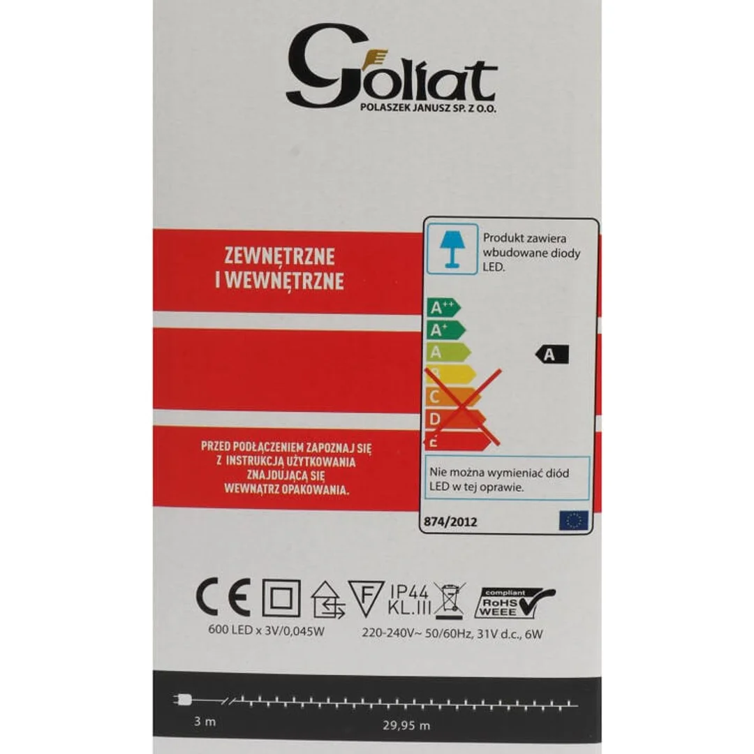 Lampki Choinkowe 600 LED Multikolor do Użytku Zewnętrznego 30m IP44 Zasilanie Sieciowe — zdjęcie 3