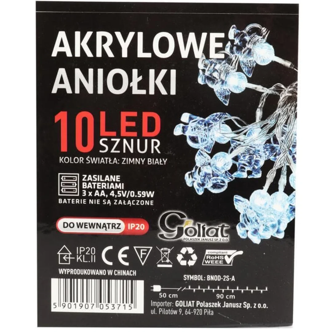 Lampki choinkowe na sznurze AKRYLOWE ANIOŁKI 10 led na baterie — zdjęcie 2