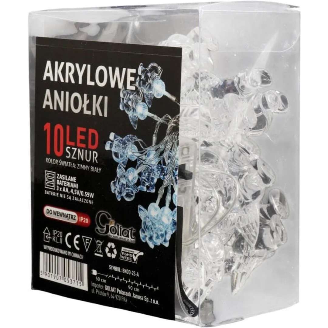 Lampki choinkowe na sznurze AKRYLOWE ANIOŁKI 10 led na baterie — zdjęcie 3