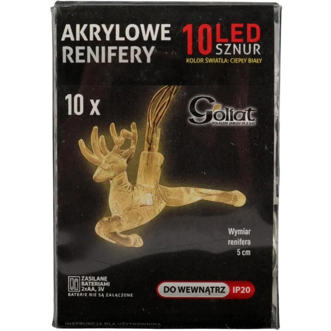 Lampki choinkowe na sznurze AKRYLOWE RENIFERY 10 led na baterie — zdjęcie 4
