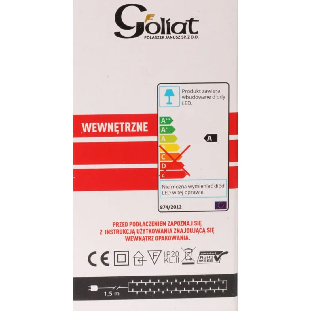 Lampki Choinkowe o Ciepłym Białym Świetle, 100 LED, Ring, Użytek Wewnętrzny, 495cm, Zasilanie Sieciowe — zdjęcie 2