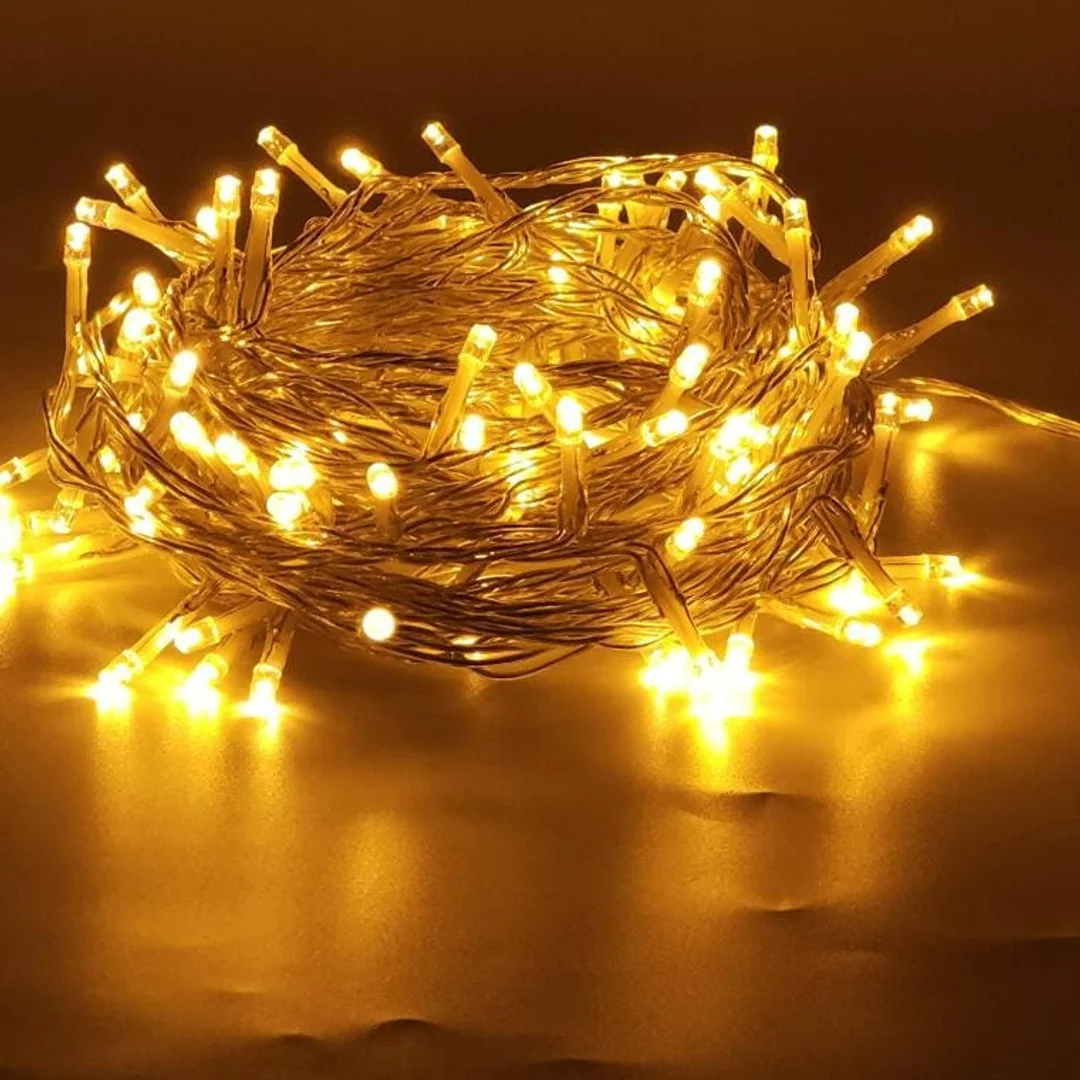 Lampki choinkowe zewnętrzne 100 LED, biały ciepły, z kontrolerem 8 funkcji i miedzianymi przewodami, zasilanie sieciowe — zdjęcie 4