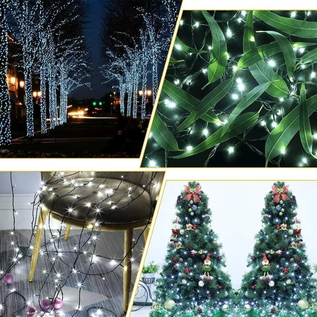 Lampki choinkowe zewnętrzne 100 LED, kolor zimny biały, 8m, zasilanie sieciowe, przewód miedziany — zdjęcie 5