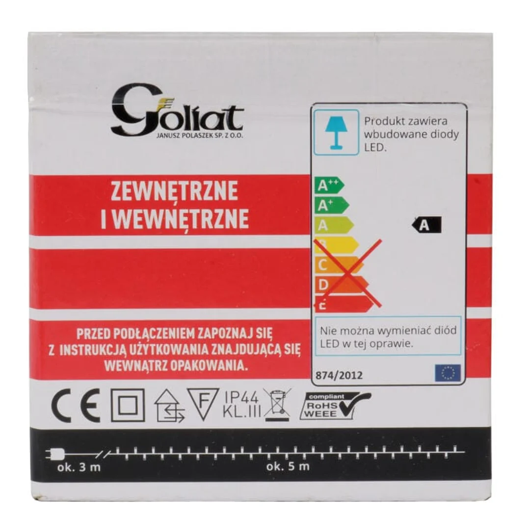 Lampki choinkowe zewnętrzne 100 LED, kolor zimny biały, 8m, zasilanie sieciowe, przewód miedziany — zdjęcie 6