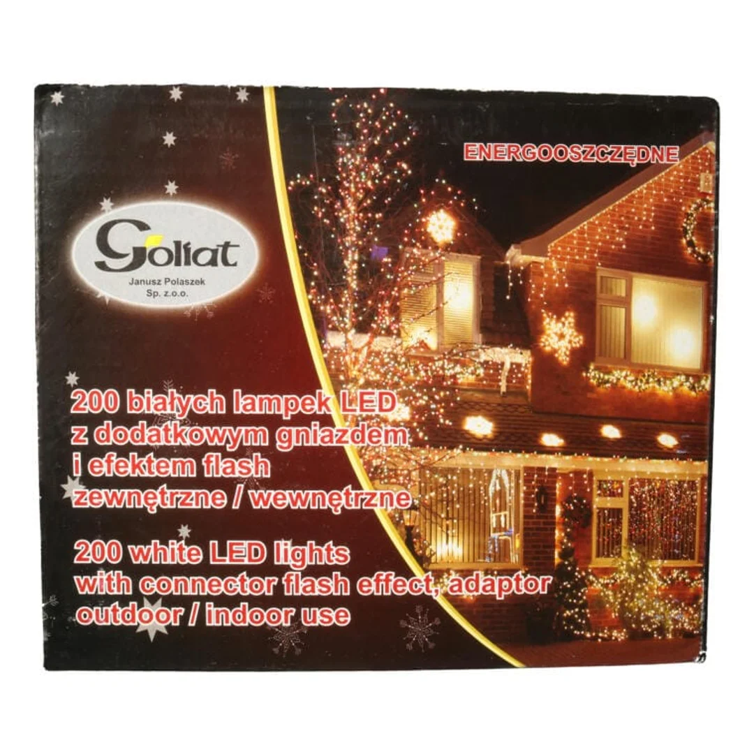 Lampki Choinkowe Zewnętrzne 200 LED z Efektem Flash i Dodatkowym Gniazdem, Białe, Zasilanie Sieciowe, Przepalenie Jednej Diod nie Wygasza Zestawu — zdjęcie 2
