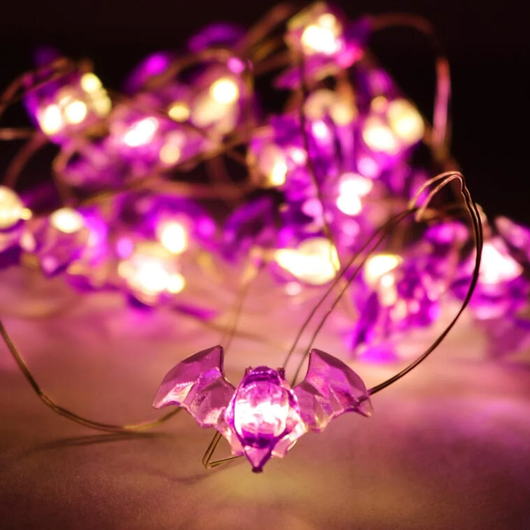 Lampki LED z Nietoperzami na Giętkim Druciku - Fioletowe Dekoracje na Baterie — zdjęcie 4