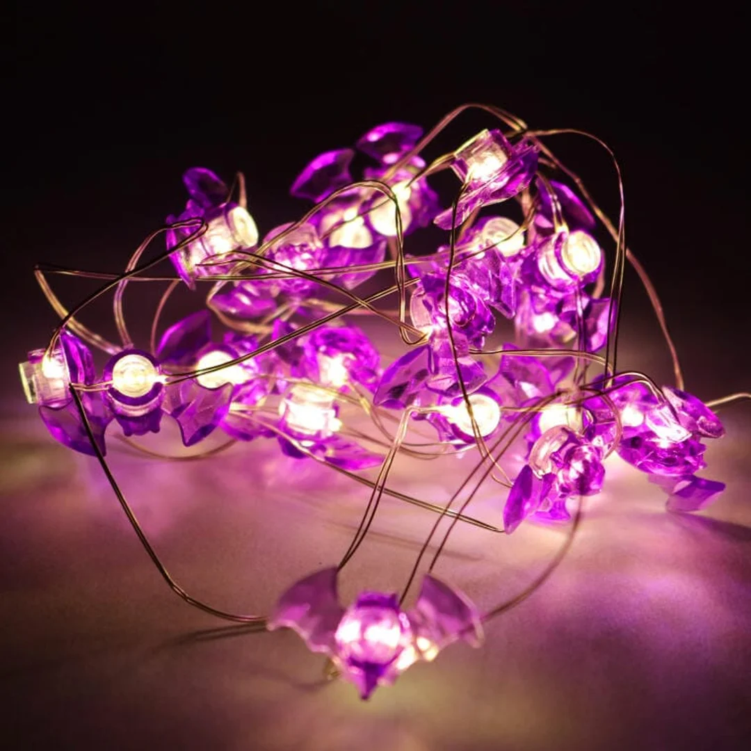 Lampki LED z Nietoperzami na Giętkim Druciku - Fioletowe Dekoracje na Baterie — zdjęcie 5
