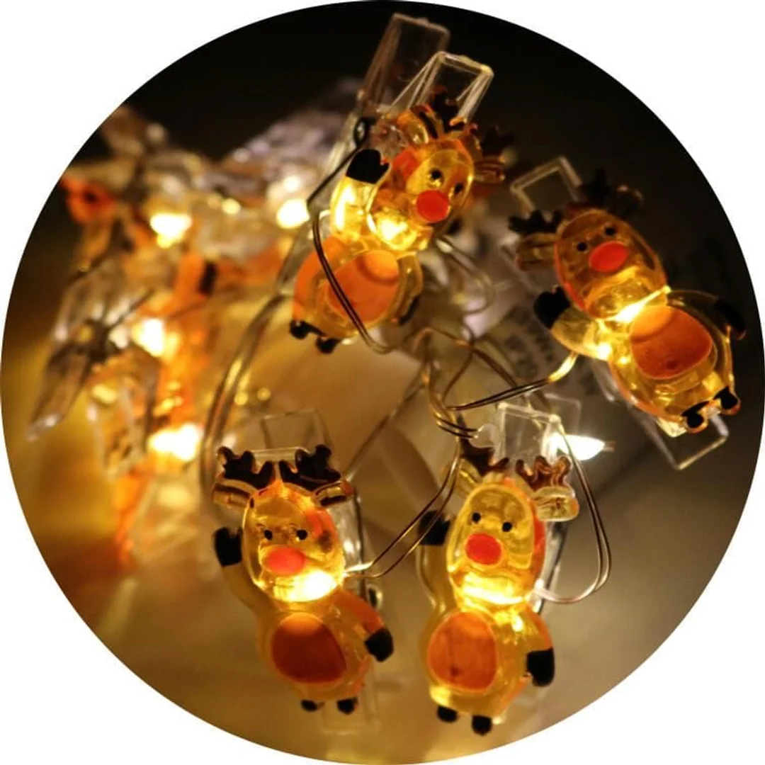 Lampki Świąteczne Reniferki LED na Klamerkach 10 Sztuk, Brązowe, Zasilanie Bateryjne, Długość 130 cm — zdjęcie 5