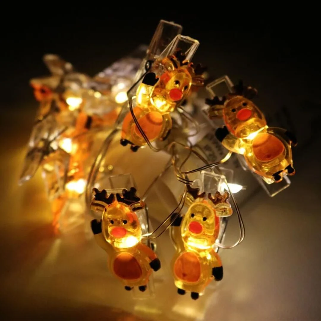 Lampki Świąteczne Reniferki LED na Klamerkach 10 Sztuk, Brązowe, Zasilanie Bateryjne, Długość 130 cm — zdjęcie 6