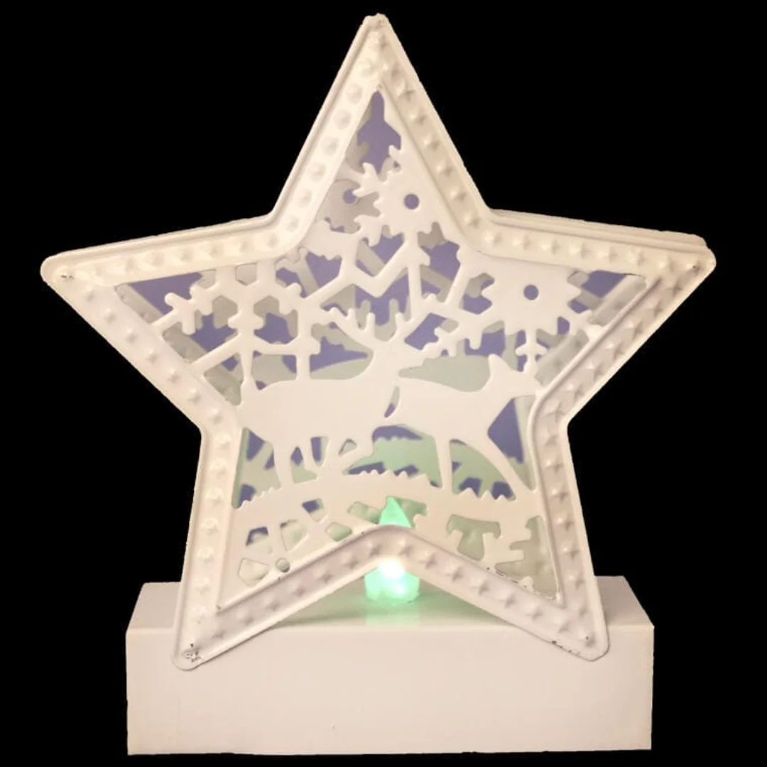 Metalowa Gwiazda Świąteczna LED zmieniająca kolory, biała, 13 cm, na baterie — zdjęcie 2