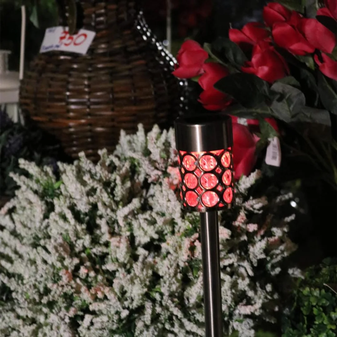 Multikolorowa Srebrna Lampa Ogrodowa Solarna LED 37x6 cm ze Stali Nierdzewnej