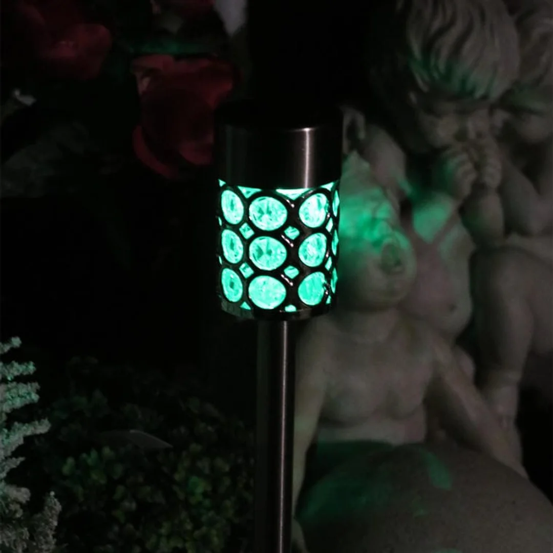 Multikolorowa Srebrna Lampa Ogrodowa Solarna LED 37x6 cm ze Stali Nierdzewnej
