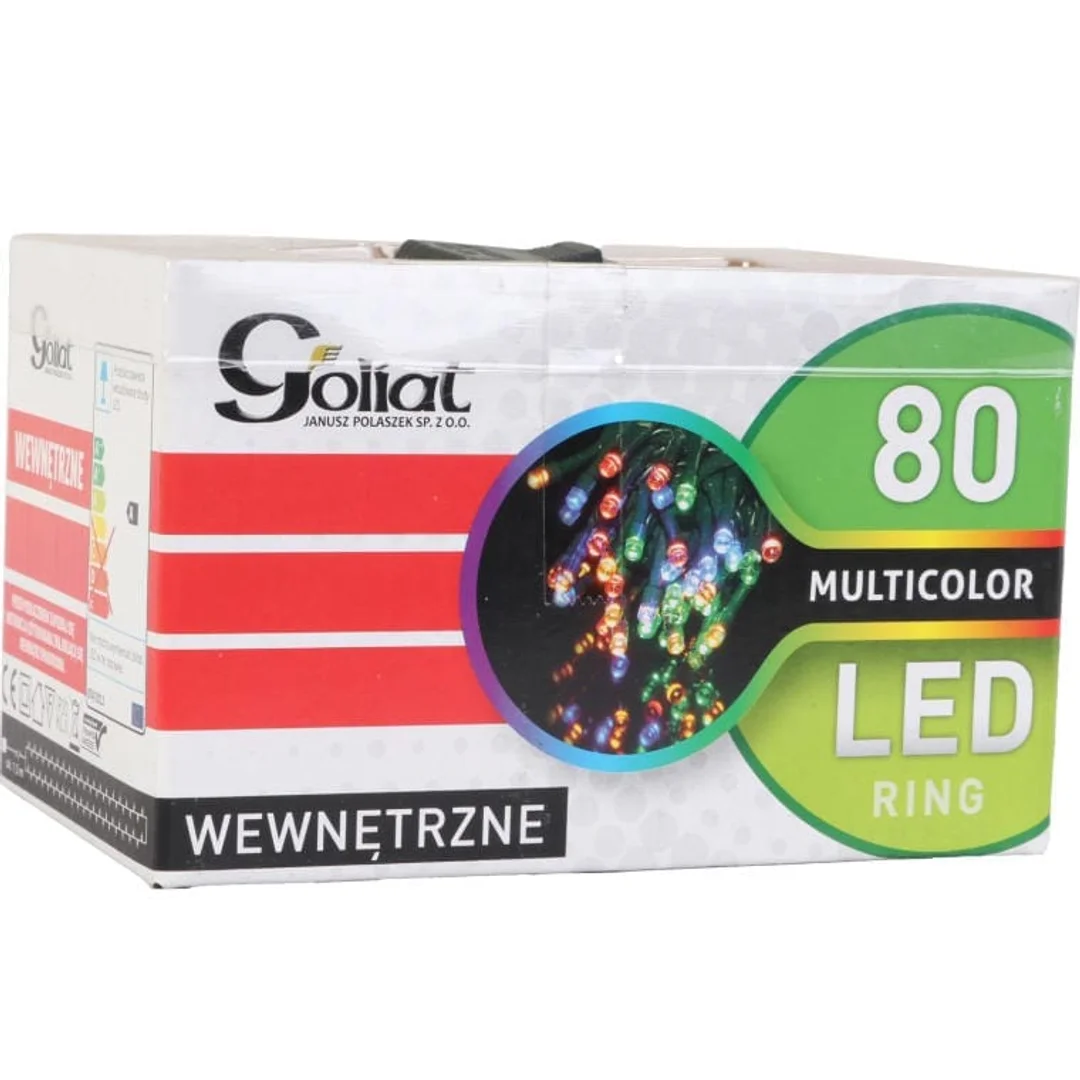 Multikolorowe Lampki Choinkowe LED w Ringu, 80 sztuk, Do Użycia Wewnętrznego, Długość Przewodu 1.5 m, IP20 — zdjęcie 3