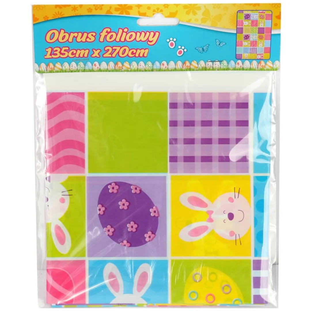 Obrus Wielkanocny z Foliową Powłoką 135x290cm - Różowy Design z Zajączkami i Jajkami — zdjęcie 2