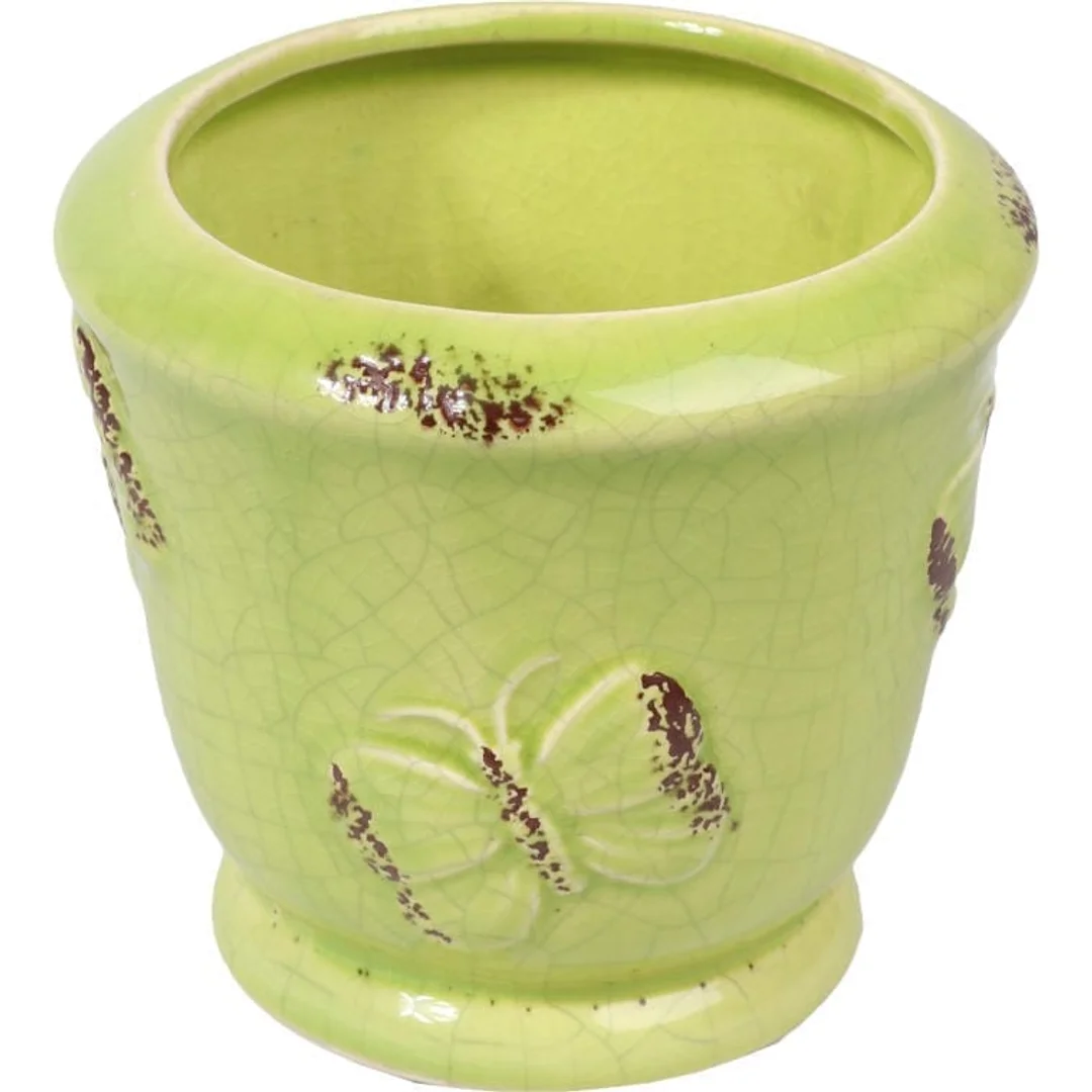 Osłonka ceramiczna wazonik w zielonym kolorze 10x9 cm — zdjęcie 2