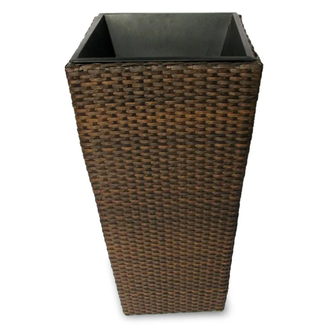 Osłonka na doniczkę z technorattanu, odporna na promienie UV, brązowa, 49 cm