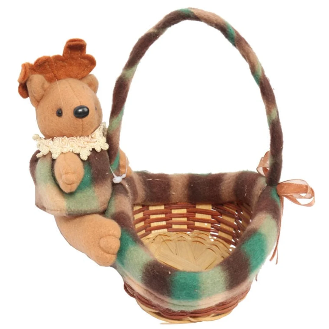 Owalny Koszyczek Świąteczny z Pluszowym Reniferem 24 cm - Kolor Brązowo-Zielony — zdjęcie 2