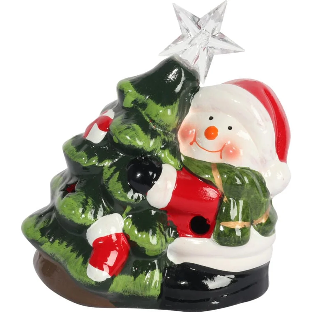 Ozdoba świąteczna ceramiczny BAŁWAN z choinką LED 12.5 cm — zdjęcie 2