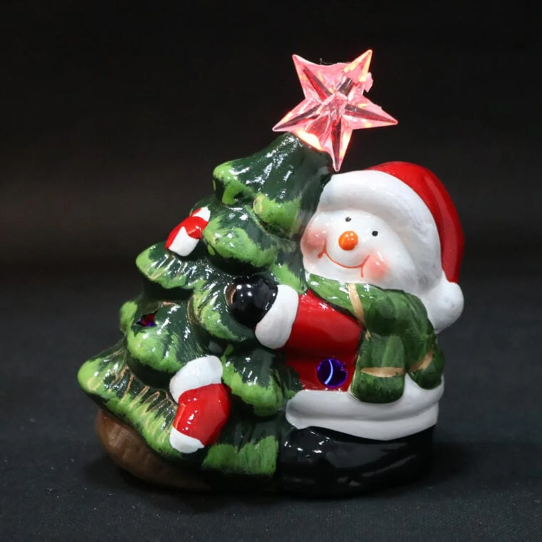 Ozdoba świąteczna ceramiczny BAŁWAN z choinką LED 12.5 cm — zdjęcie 4