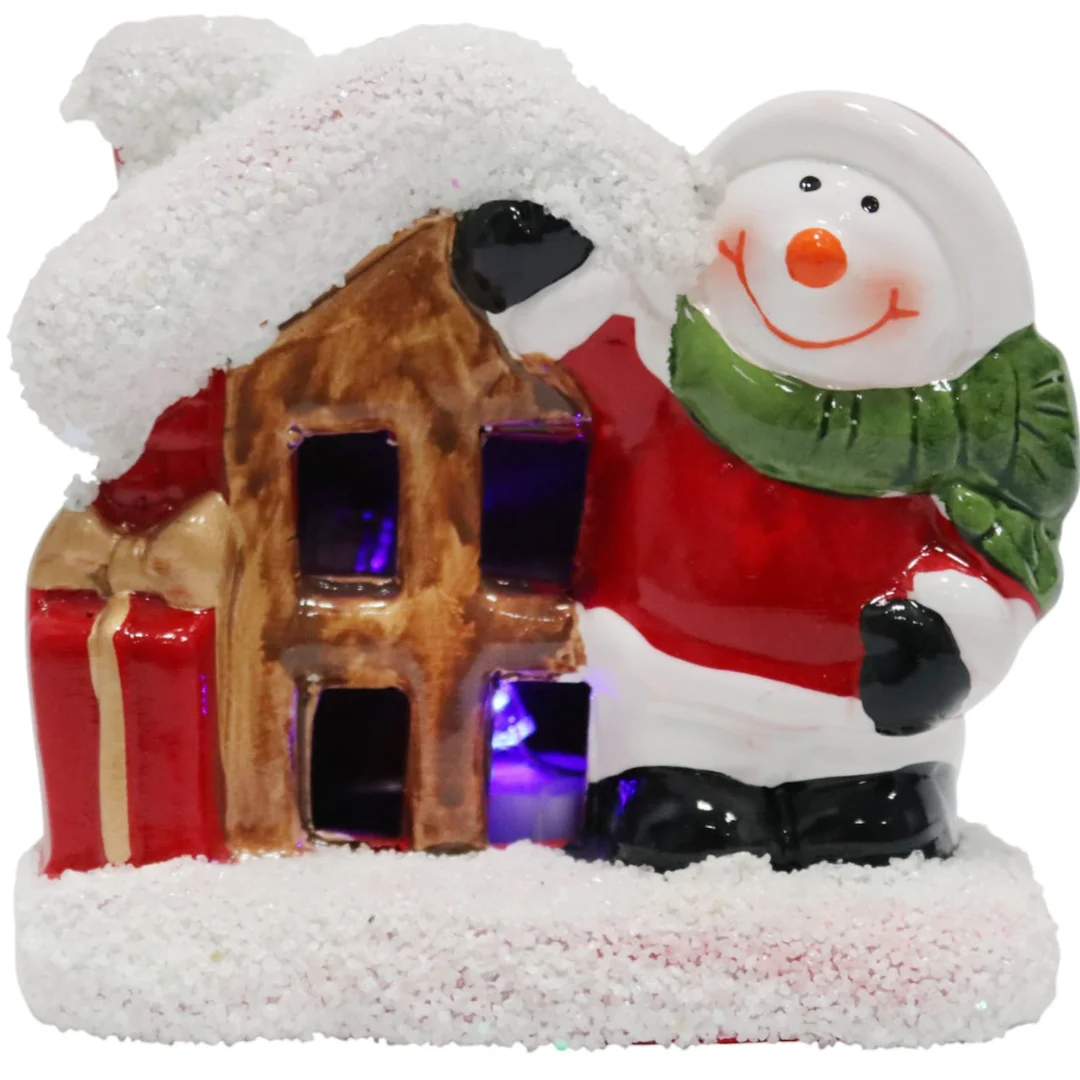 Ozdoba świąteczna ceramiczny Domek z Bałwankiem LED 9 cm — zdjęcie 9