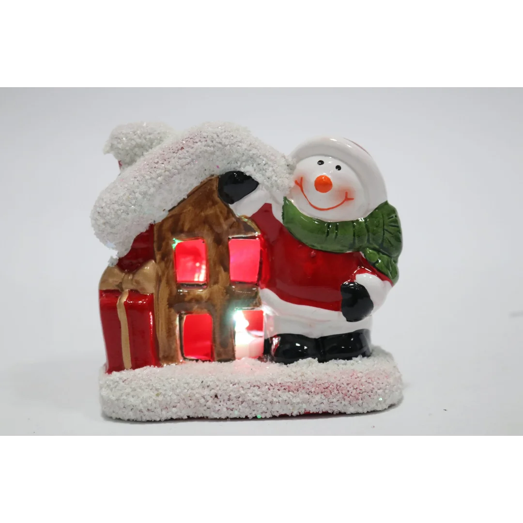 Ozdoba świąteczna ceramiczny Domek z Bałwankiem LED 9 cm — zdjęcie 10