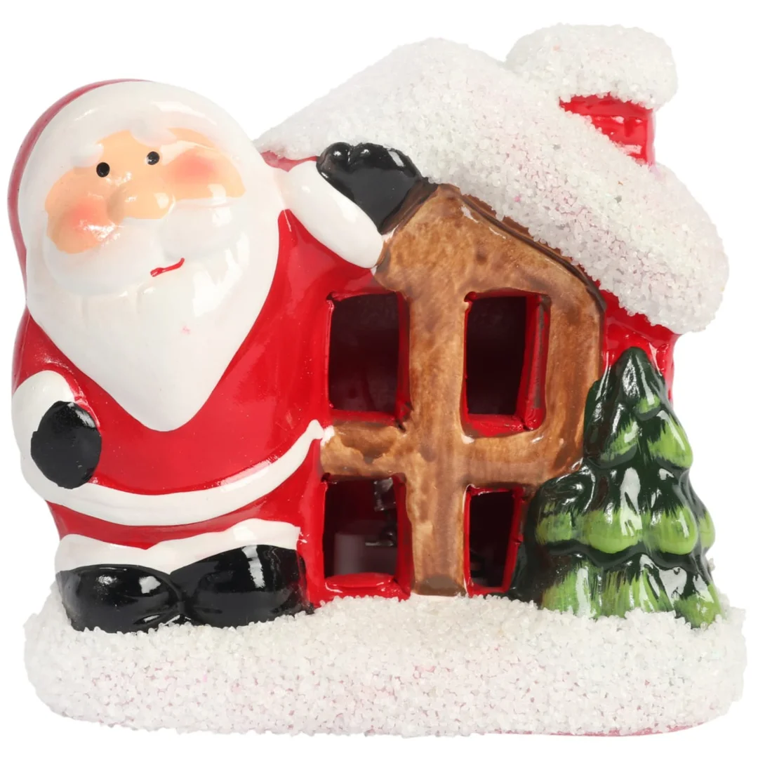 Ozdoba świąteczna ceramiczny Domek z Mikołajem LED 9 cm — zdjęcie 2