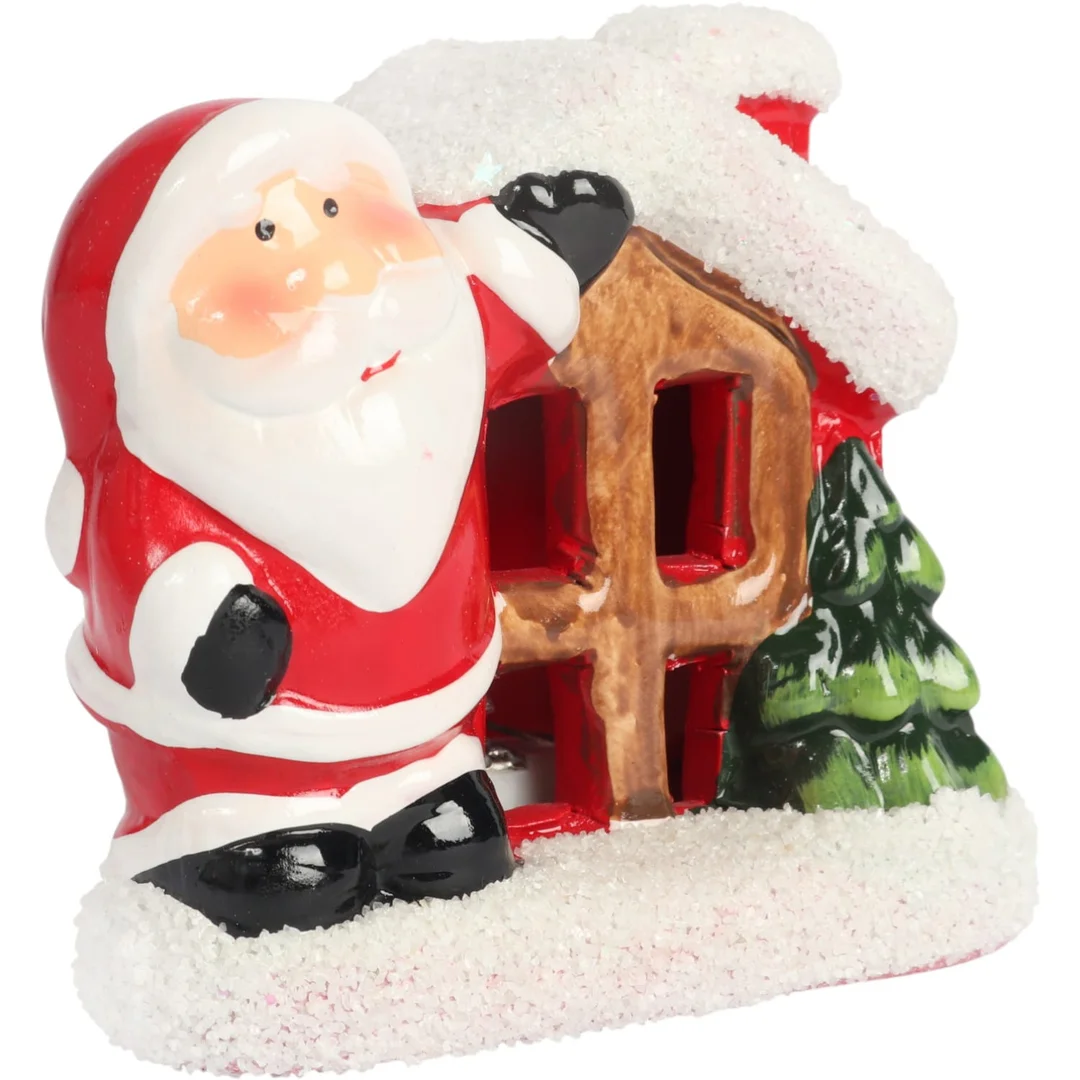 Ozdoba świąteczna ceramiczny Domek z Mikołajem LED 9 cm — zdjęcie 3