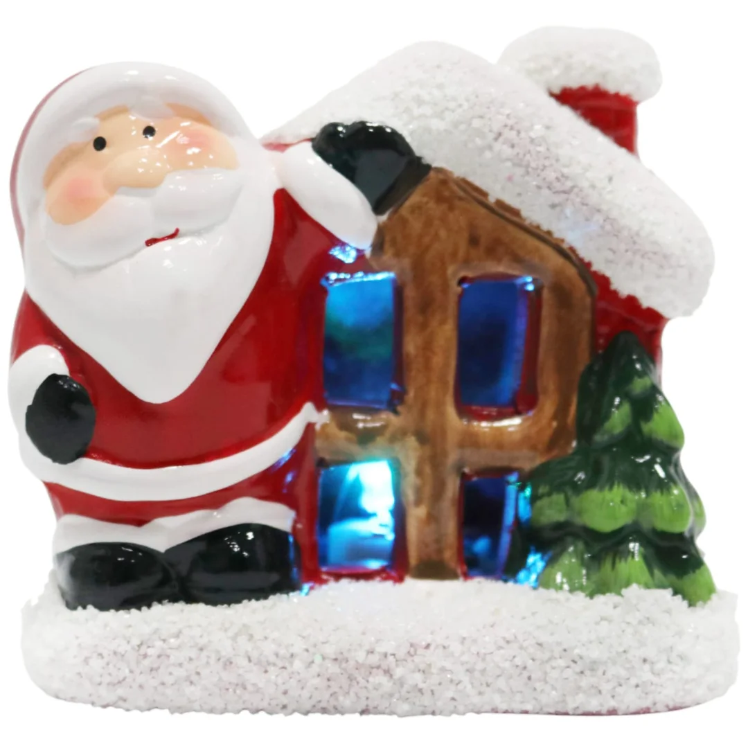 Ozdoba świąteczna ceramiczny Domek z Mikołajem LED 9 cm — zdjęcie 7