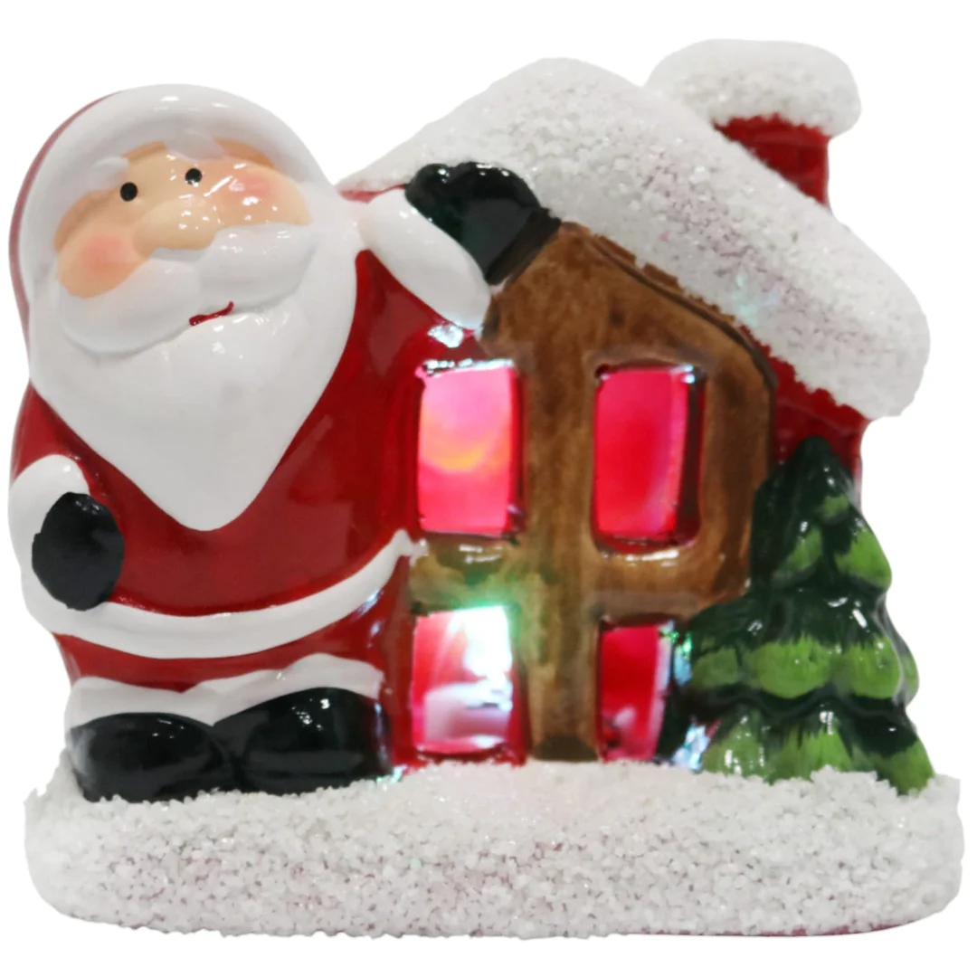 Ozdoba świąteczna ceramiczny Domek z Mikołajem LED 9 cm — zdjęcie 9
