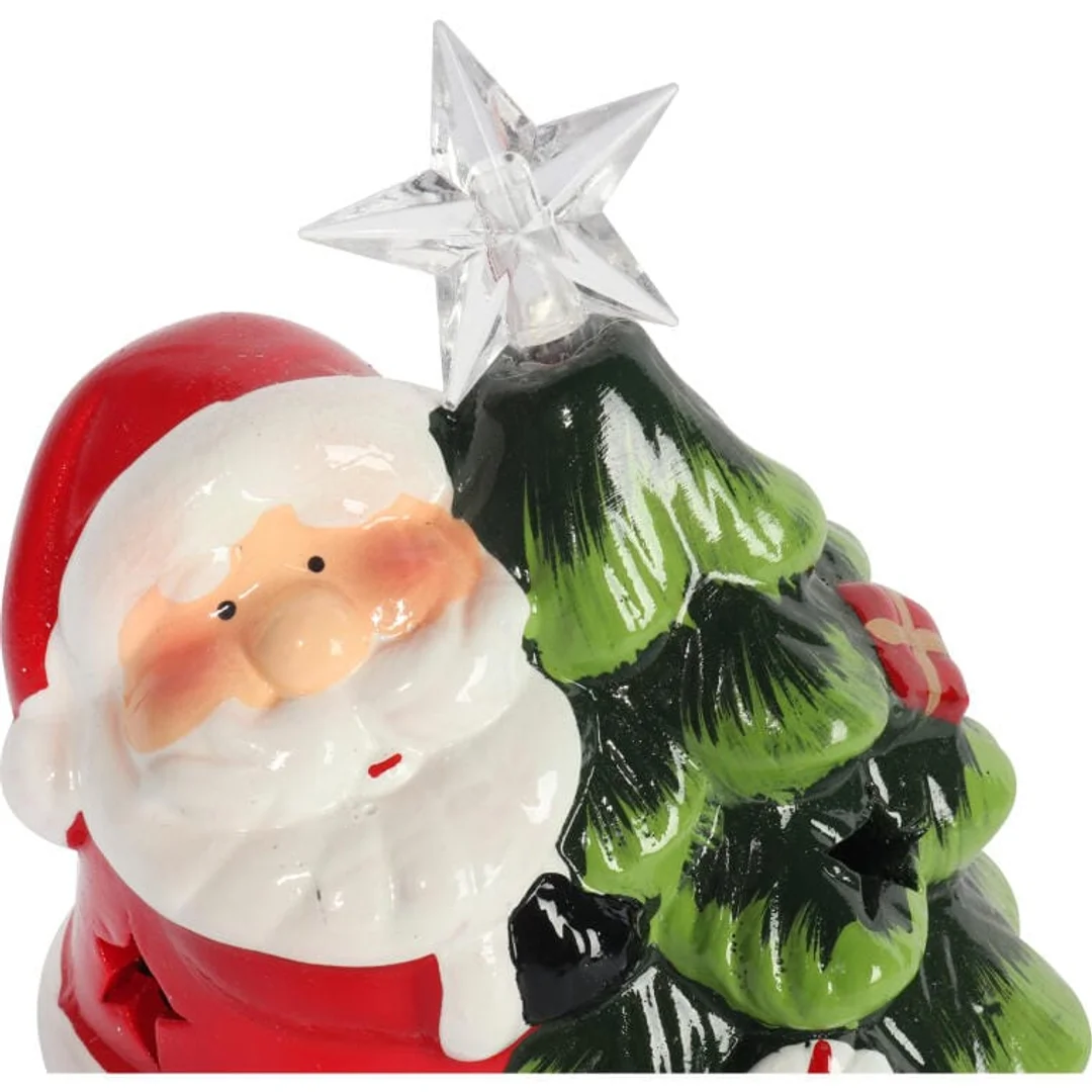 Ozdoba świąteczna ceramiczny MIKOŁAJ z choinką LED 12.5 cm — zdjęcie 2