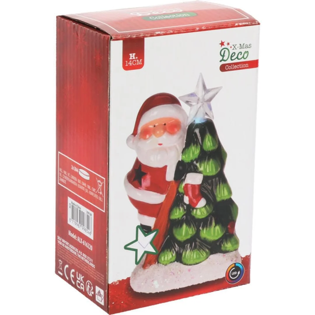 Ozdoba świąteczna ceramiczny Mikołaj z choinką led — zdjęcie 2