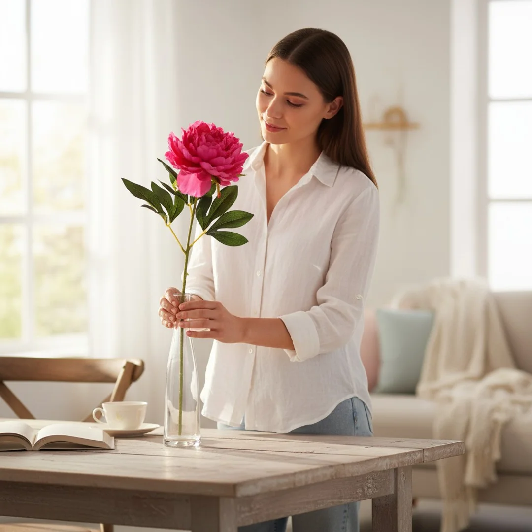 PIWONIA KWIAT SZTUCZNY do wazonu rózowa PEONIA 72 cm — zdjęcie 5