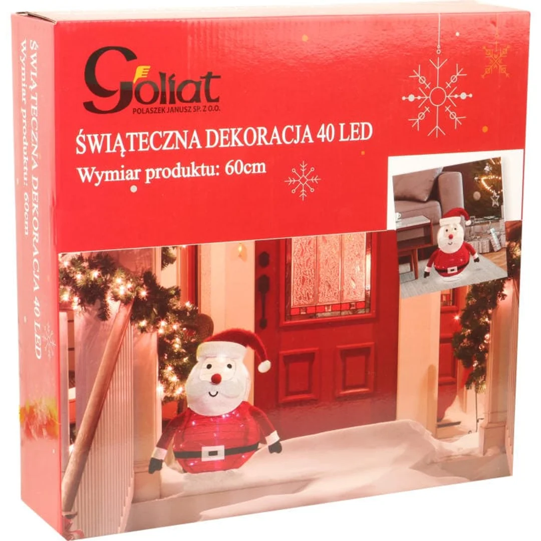 Podświetlany Stojący Mikołaj z LED - Dekoracja Świąteczna 60cm, Czerwono-Biały, Zasilanie Bateryjne — zdjęcie 4