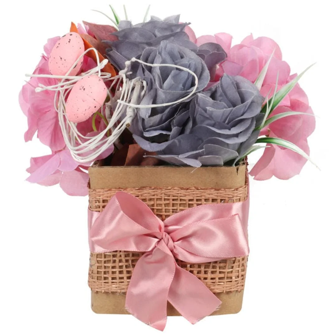 Różowy Stroik Wielkanocny Flower Box z Jajeczkami i Kwiatami Sztucznymi — zdjęcie 2