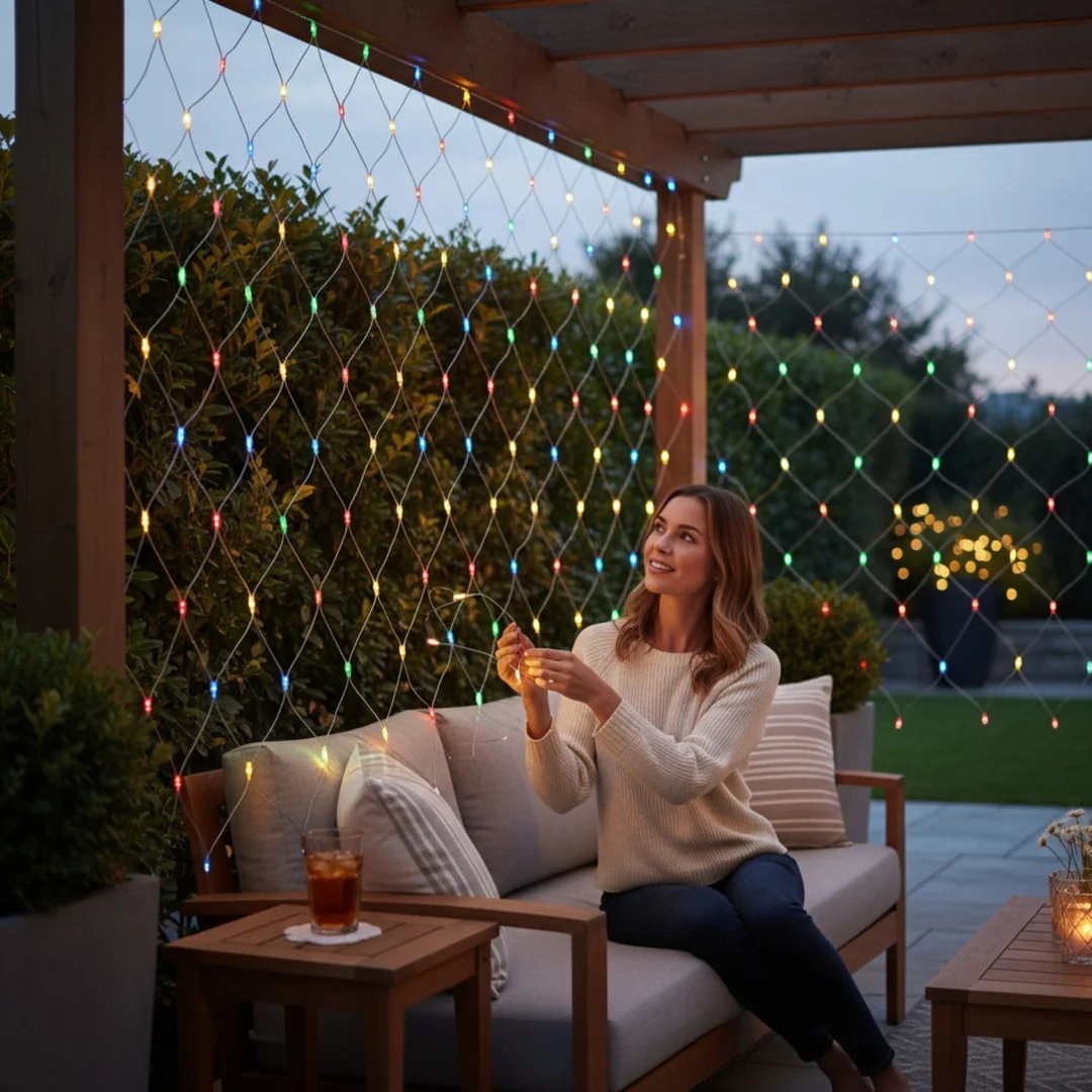 Siatka LED 3x3 M 240 LED Multikolor Lampki Choinkowe Zewnętrzna — zdjęcie 12