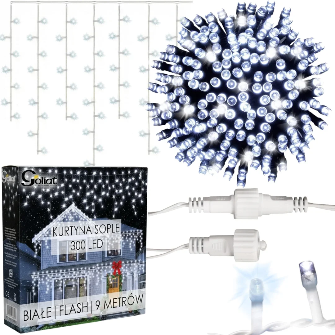 SOPLE 300 LED KURTYNA LAMPKI ZEWNĘTRZNE/WEWNĘTRZNE FLASH ZIMNY BIAŁY 9 M — zdjęcie 14