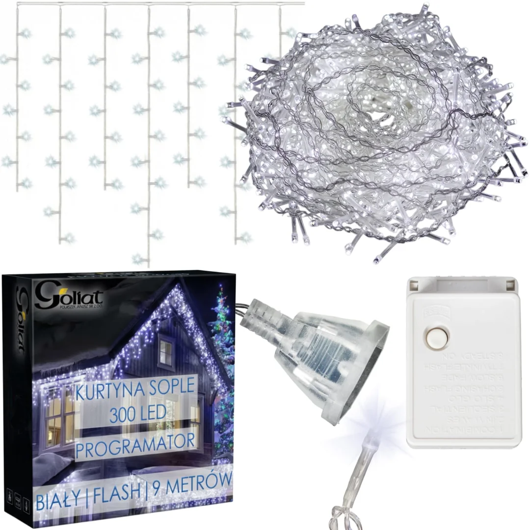 SOPLE 300 LED KURTYNA LAMPKI ZEWNĘTRZNE/WEWNĘTRZNE FLASH ZIMNY BIAŁY PROGRAMATOR 9 M — zdjęcie 15