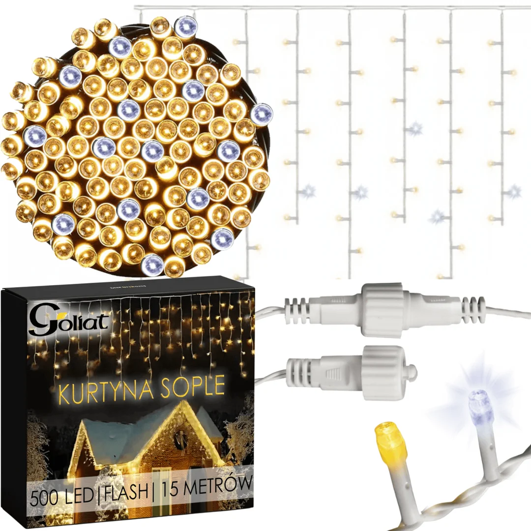 SOPLE 500 LED KURTYNA LAMPKI ZEWNĘTRZNE IP44 BIAŁE CIEPŁE +FLASH ZIMNY BIAŁY 15 M — zdjęcie 16