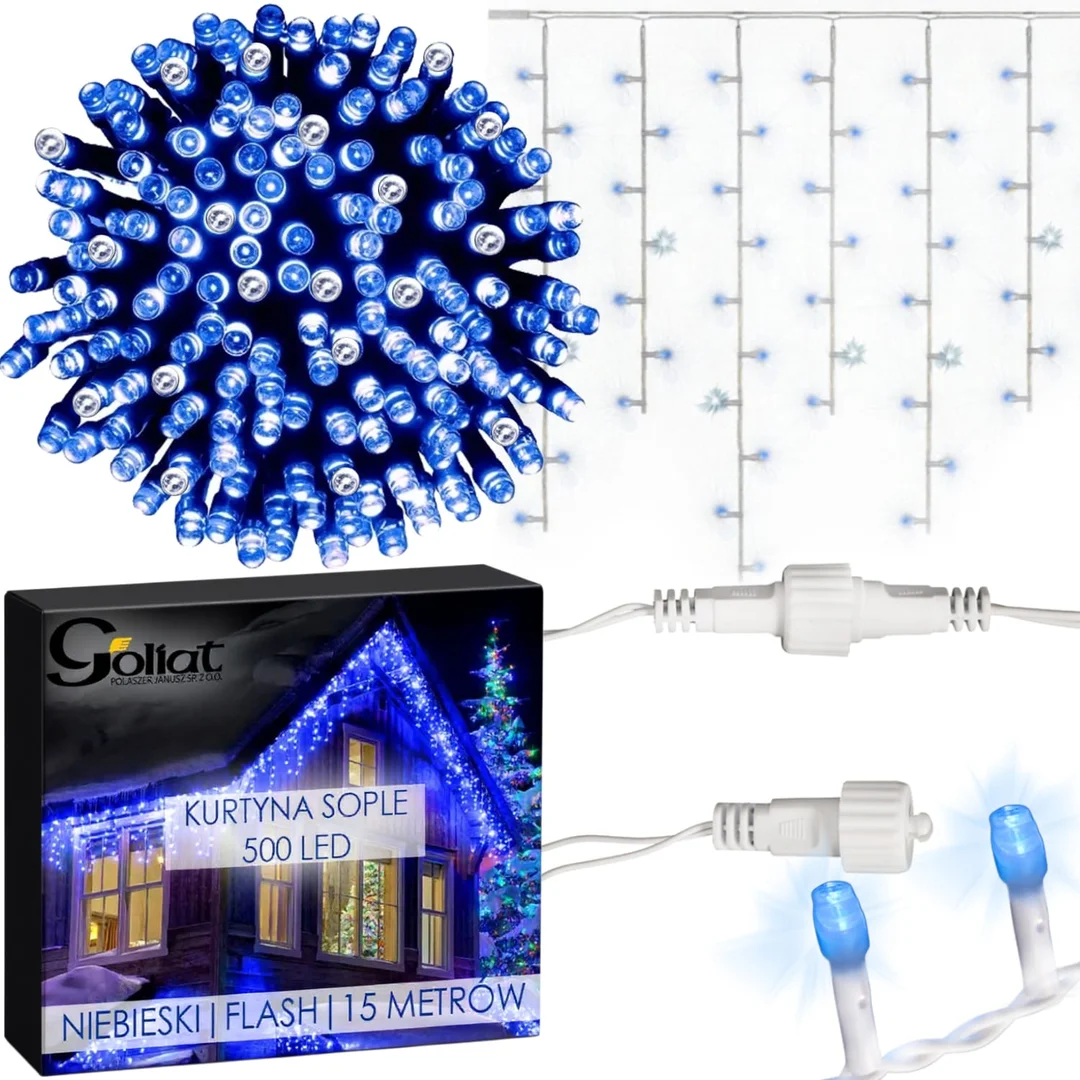 SOPLE 500 LED KURTYNA LAMPKI ZEWNĘTRZNE IP44 NIEBIESKA +FLASH ZIMNY BIAŁY 15 M — zdjęcie 13