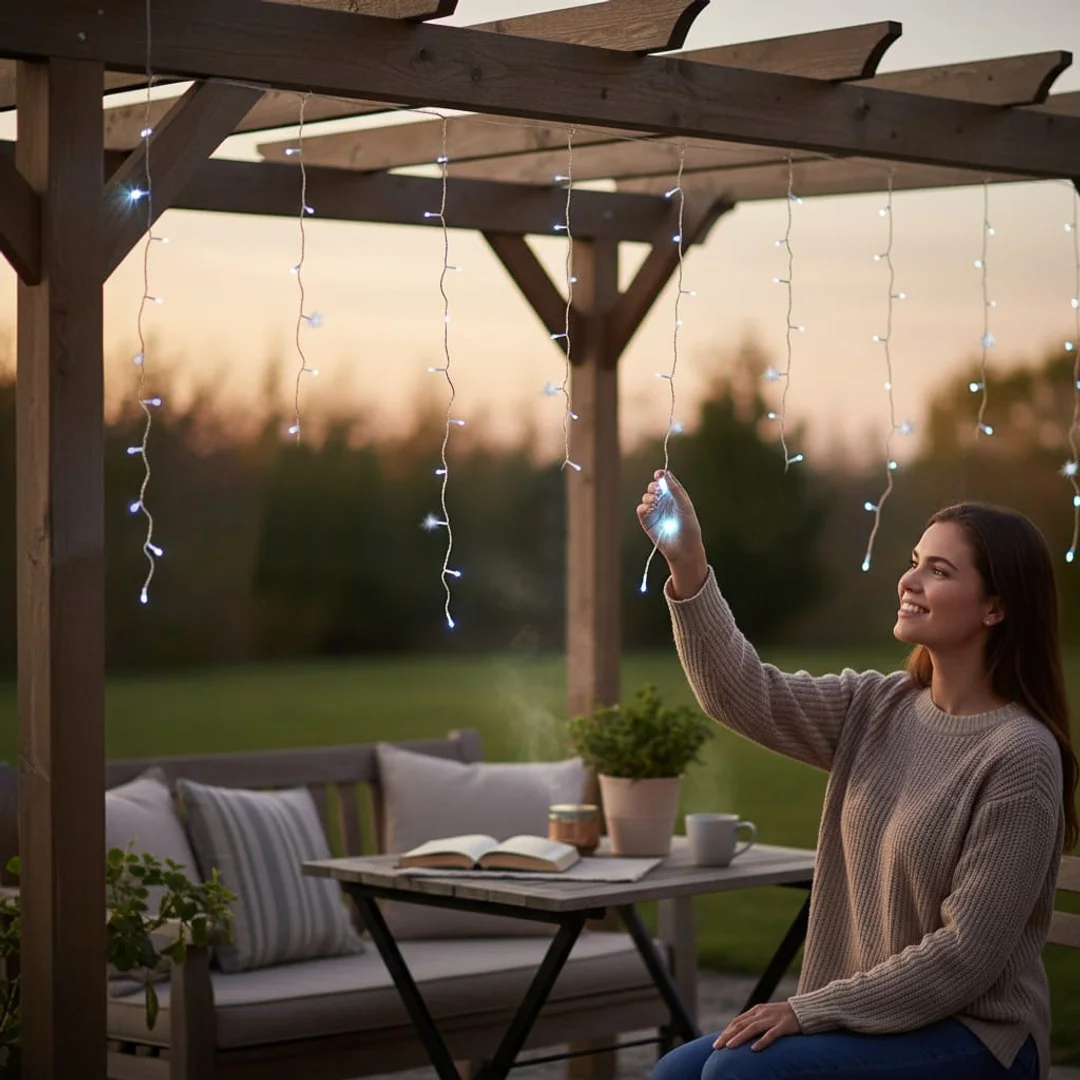 SOPLE 500 LED KURTYNA LAMPKI ZEWNĘTRZNE IP44 NIEBIESKA +FLASH ZIMNY BIAŁY 15 M — zdjęcie 15