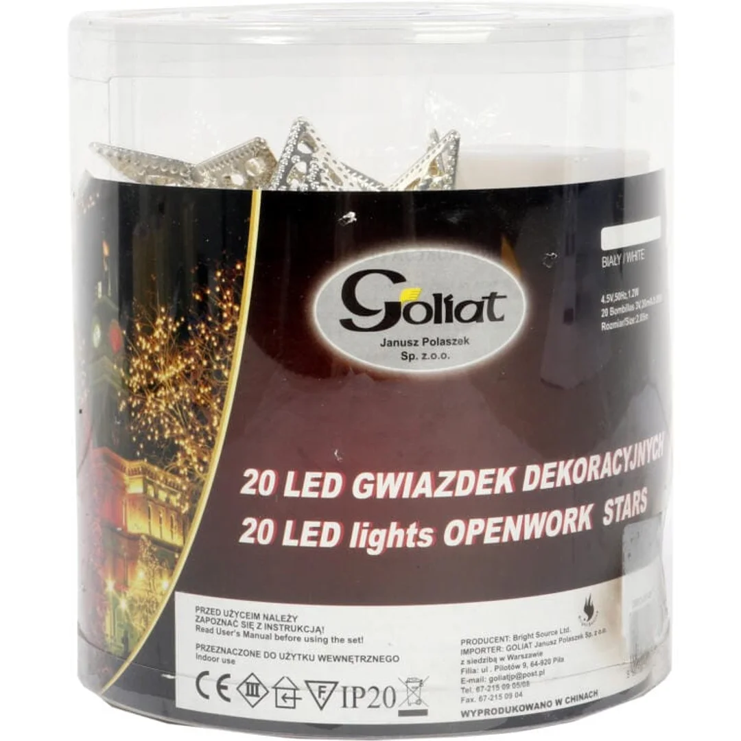 Srebrne Metalowe Lampki Choinkowe w Kształcie Gwiazd - 20 LED, Zasilane Bateryjnie, Długość 2,85 metra — zdjęcie 2