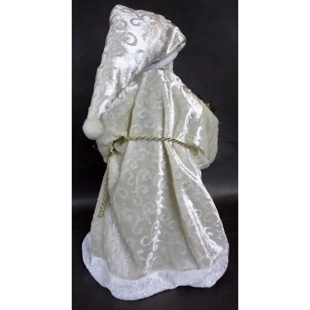 Stojąca Figurka Mikołaja z Workiem Prezentów w Welurowym Płaszczu - Wielkość 50x30cm