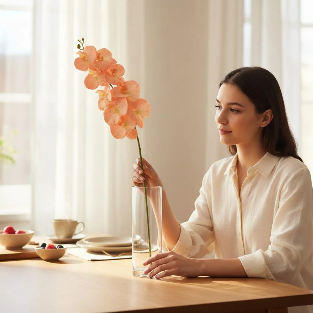 STORCZYK sztuczne kwiaty do wazonu GAŁĄZKA ORCHIDEA łososiowa 100 cm — zdjęcie 6
