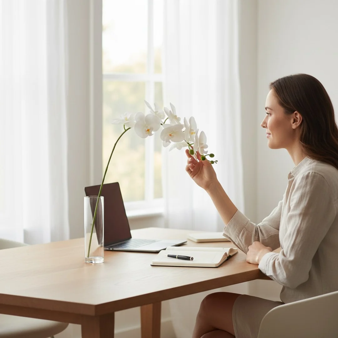 STORCZYK sztuczne kwiaty do wazonu GAŁĄZKA ORCHIDEI biała 100 cm — zdjęcie 6