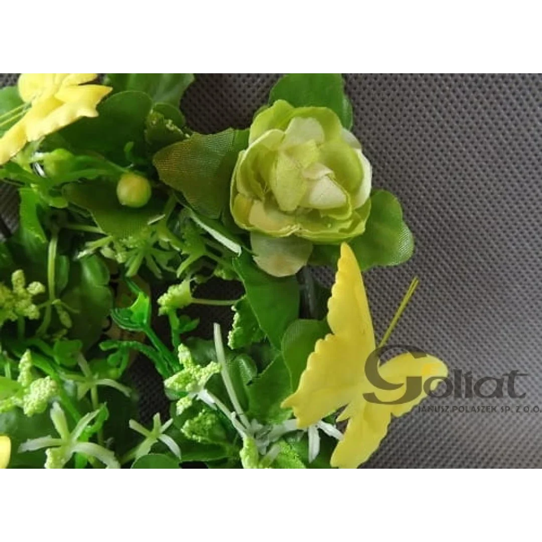 Stroik na świecę Zielony Ogród z żółtymi motylkami, średnica 8cm, Wysokość 15cm